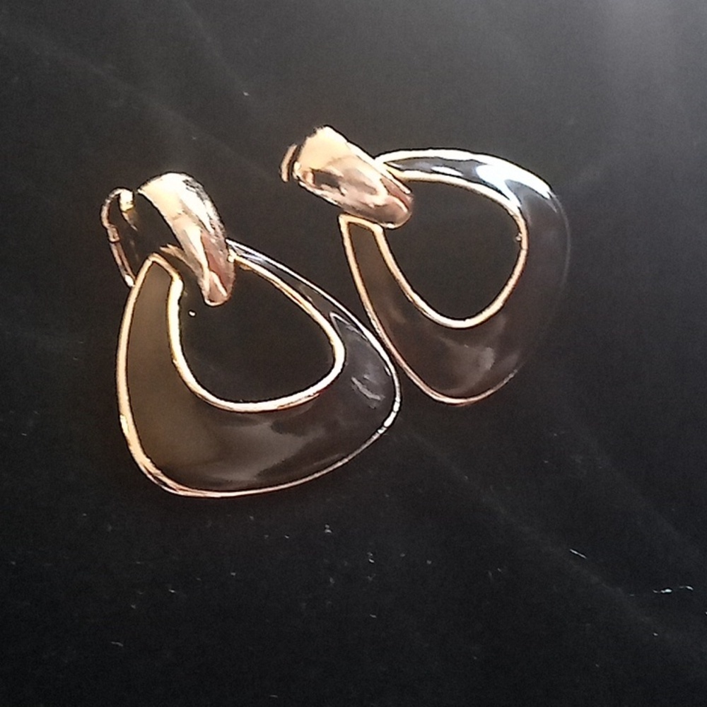 Monet Trifari One Of The Two.Elegant Gold and Black Clip On Earrings